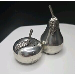 Vintage Kirk Stieff Pewter Apple & Pear Salt And Pepper Shakers Set